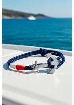 Anchor bracelet with navy blue rope & white & red flag 4