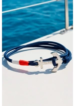 Anchor bracelet with navy blue rope & white & red flag 2