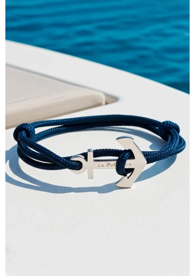 Steel anchor bracelet with navy blue rope 2