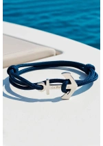 Steel anchor bracelet with navy blue rope 2