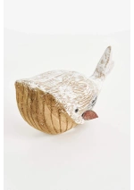 Ballena madera rústica con aletas de metal de Batela mediana blanca D7723 3