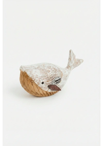 Rustic wooden whale with metal fins by Batela medium D7723
