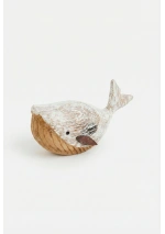 Ballena madera rústica con aletas de metal de Batela mediana blanca D7723