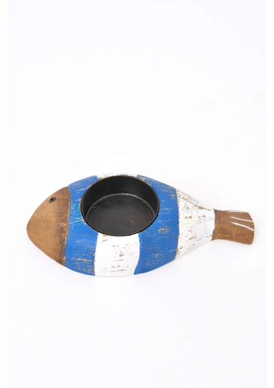 Portavelas Pez Rayas de madera Batela D8435 detalle