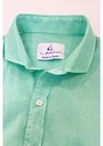 Camisa de lino y algodón La Botavara hecha en España aqua claro 43 detalle