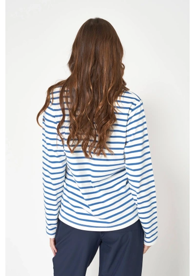 Batela Long Sleeve Striped V-Neck Polo T-Shirt A1887 CU/HD back
