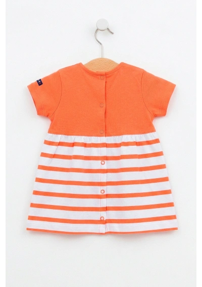Batela Baby Striped Crab Dress B2569 white & fresh salmon orange 2
