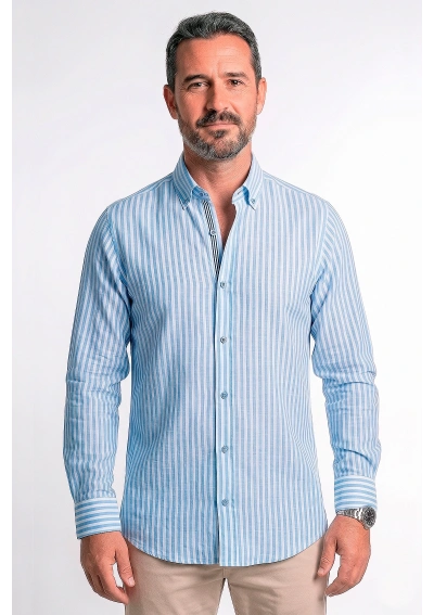 La Botavara Light Blue Striped Linen-Cotton Shirt made in Spain 2