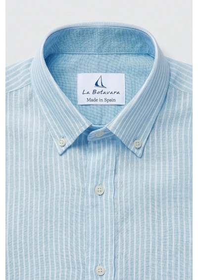 Camisa Milrayas La Botavara lino y algodon 16636 celeste y blanco detalle
