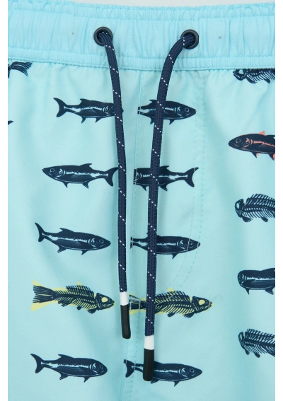 Batela Men's Turquoise Fish Print Swim Shorts A2322 POF 2