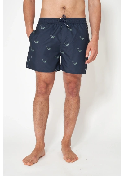 Batela Men's Navy Blue Whale Print Swim Shorts A2322 WES