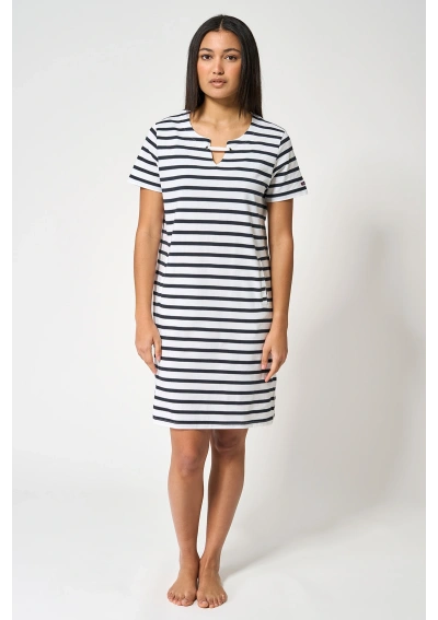 Batela Women's Classic Striped Dress A1966 white & navy blue