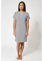 Batela Women's Classic Striped Dress A1966 white & navy blue