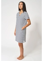 Batela Women's Classic Striped Dress A1966 white & navy blue 2