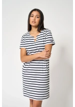 Batela Women's Classic Striped Dress A1966 white & navy blue 4