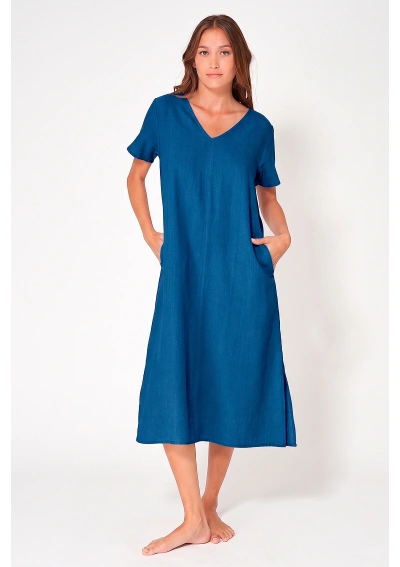 Vestido midi Batela mezcla de Lino A1870 azul hd high tide
