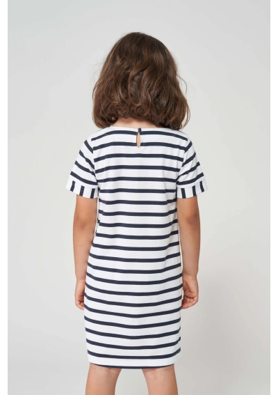 Batela Girls' Striped Cotton Nautical Dress N2277 white & navy blue 2