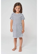 Batela Girls' Striped Cotton Nautical Dress N2277 white & navy blue 6