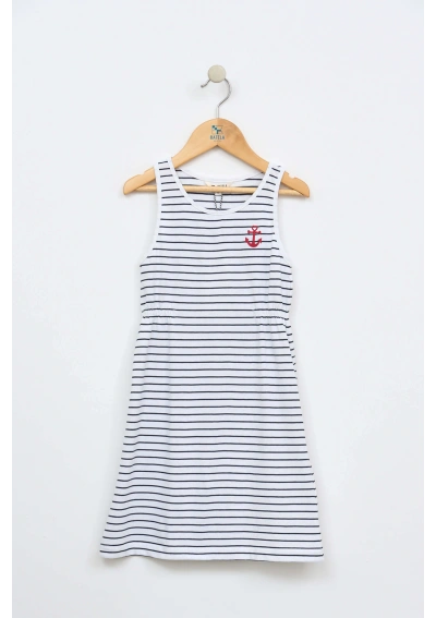 Batela Girls' Sleeveless Dress with Nautical Stripes and Anchor N1905 bl/ma