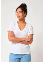 Batela Women's Slub Cotton V-Neck T-Shirt A1958 white