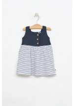 Batela Baby Striped Dress with Navy Blue band B2608 white & navy blue