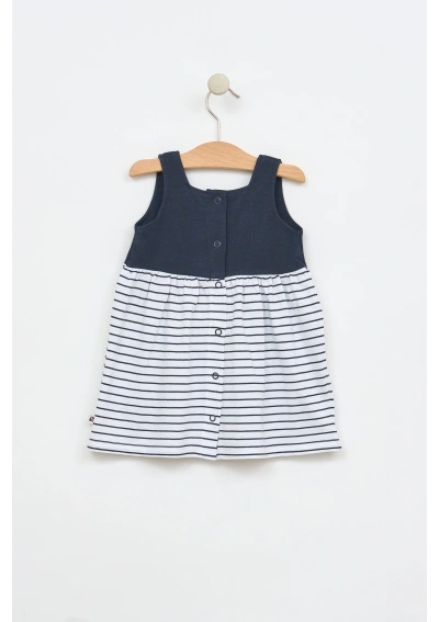 Batela Baby Striped Dress with Navy Blue band B2608 white & navy blue 2