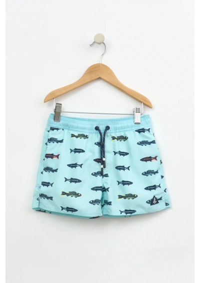 Batela Boys' Turquoise Fish Print Quick-Dry Swim Shorts N2907 POF
