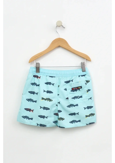 Batela Boys' Turquoise Fish Print Quick-Dry Swim Shorts N2907 POF back