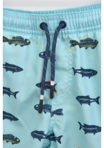 Batela Boys' Turquoise Fish Print Quick-Dry Swim Shorts N2907 POF waist