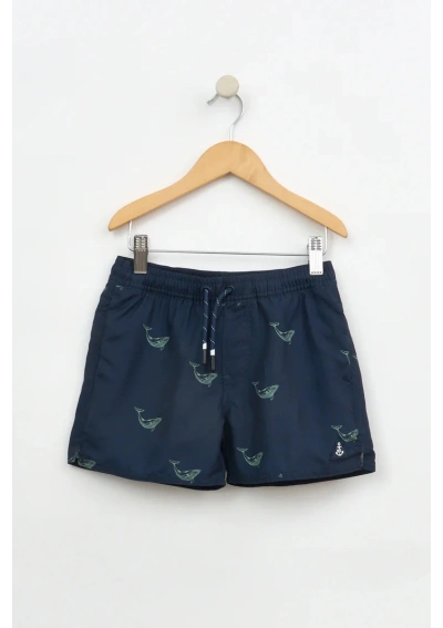 Batela Boys' Navy Blue Whale Print Quick-Dry Swim Trunks N2907 wes