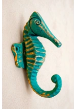 Percha de fundición de Batela con forma de caballito de mar verde D964
