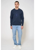 jersey náutico de algodón para hombre A2853 azul marino frontal