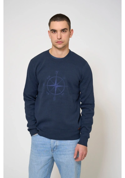 jersey náutico de algodón para hombre A2853 azul marino