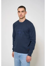 jersey náutico de algodón para hombre A2853 azul marino lateral