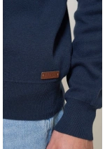jersey náutico de algodón para hombre A2853 azul marino detalle