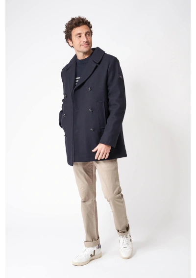 Batela Men's Wool Pea Coat A2585 navy blue front