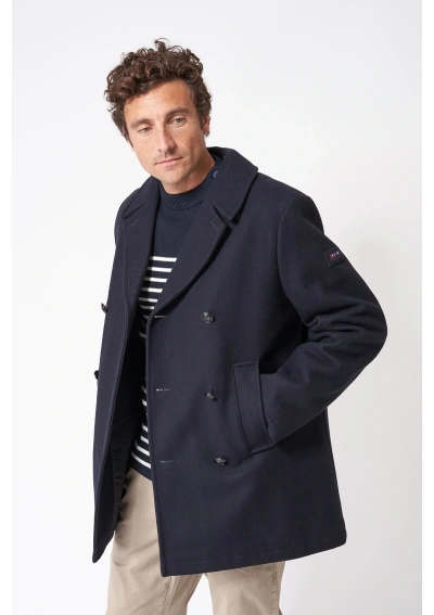 Batela Men's Wool Pea Coat A2585 navy blue