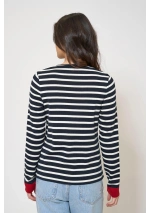 Batela Striped Sweater with Red Cuffs A2611 navy blue & ecru back