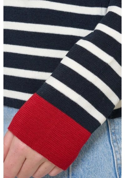 Jersey de Rayas Batela con Puños Rojos A2611 azul marino y blanco cuerda puño