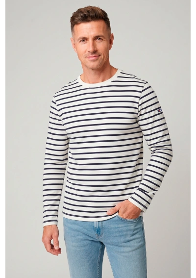 Batela Striped Long-Sleeve T-Shirt A2610 ecru white & navy blue