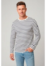 Camiseta de rayas Batela de manga larga A2610 blanco cuerda y azul marino
