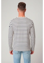 Camiseta de rayas Batela de manga larga A2610 blanco cuerda y azul marino espalda