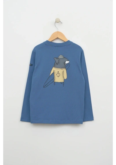 Camiseta Batela de Niño con Tiburón Surfero N1928 azul stellar sr espalda
