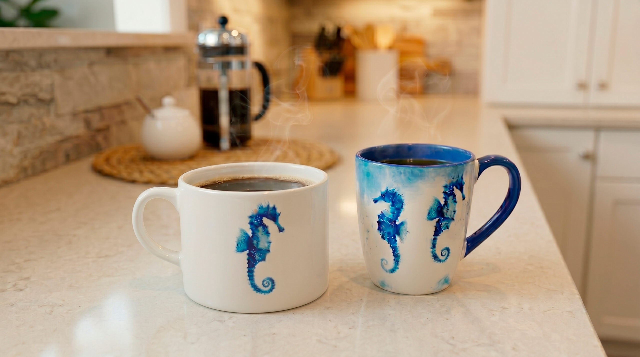 Tazas de caballito de mar azul
