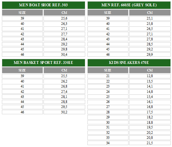Natural World men & kids shoe sizes